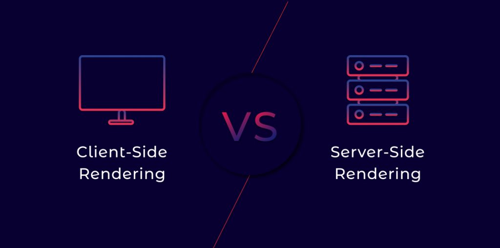 Infographic comparing client-side rendering and server-side rendering.