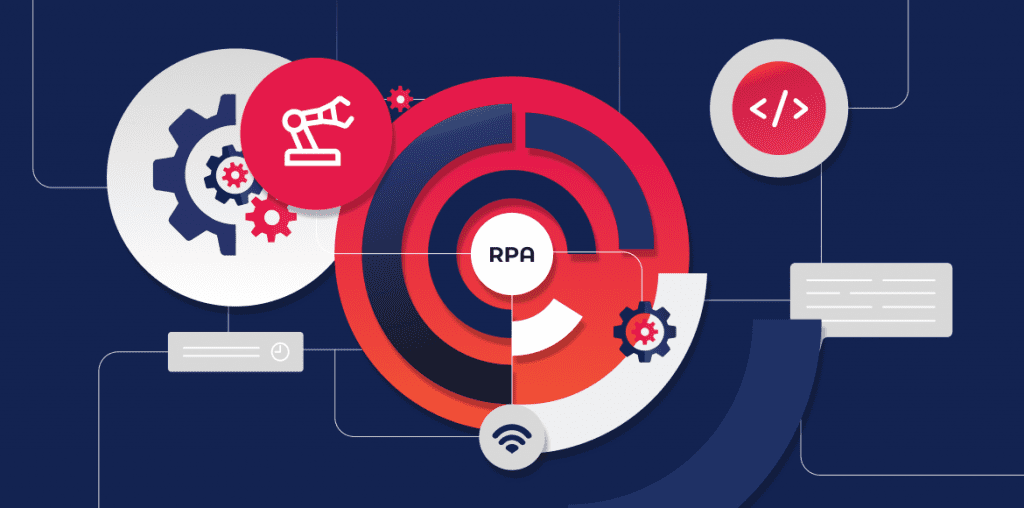 Diagram illustrating the workflow of Robotic Process Automation (RPA) in a business setting